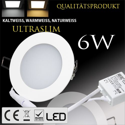 6W Ultraslim LED Panel Einbaustrahler Deckenleuchte Rund Leuchte weiss warmweiss