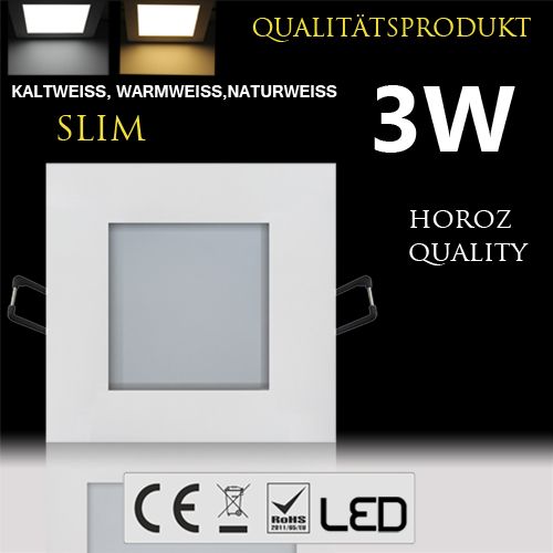 3W Ultraslim LED Panel Einbaustrahler Deckenleuchte Eckig Leuchte weiss warmweiss