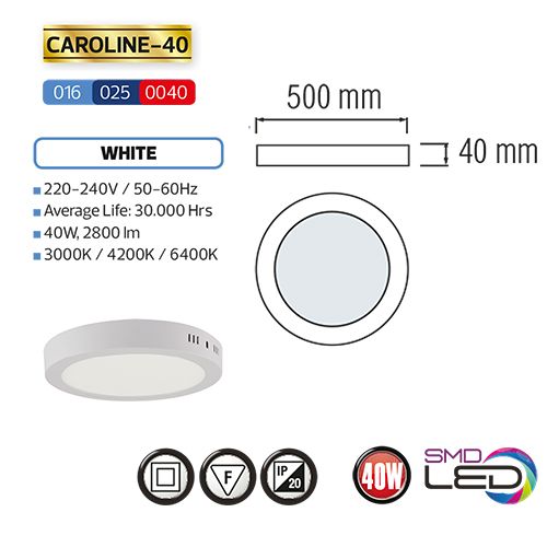 CAROLINE-40 LED Aufputz Panel Deckenpanel Rund 40W, tageslicht 4200K