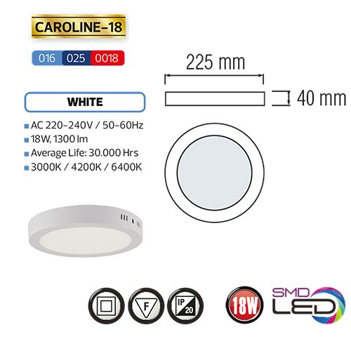 CAROLINE-18 LED Aufputz Panel Deckenpanel Rund 18W, warmweiss 3000K