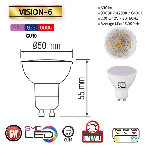 VISION-6 6W 6400K GU10 DIM LED Leuchtmittel