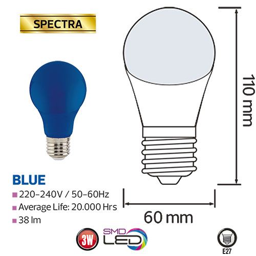 SPECTRA 3W Blau E27 LED Farbige Leuchtmittel