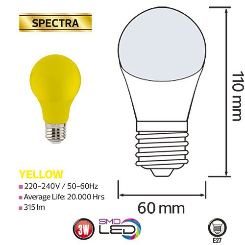 SPECTRA 3W Gelb E27 LED Farbige Leuchtmittel