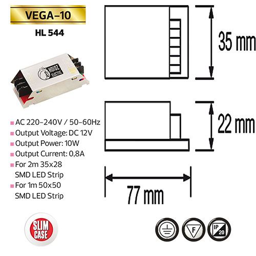 VEGA-10 10W 0,8A Slim LED Trafo