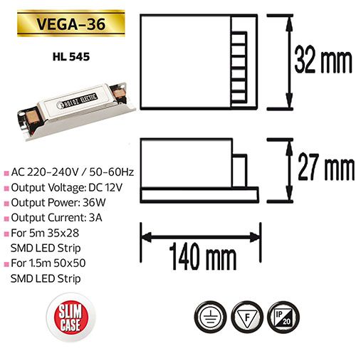VEGA-36 36W 3A Slim LED Trafo