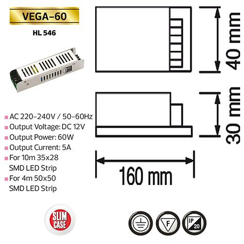 VEGA-60 60W 5A Slim LED Trafo