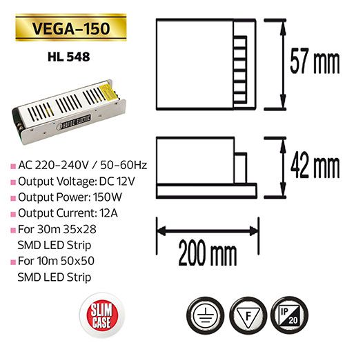 VEGA-150 150W 12A Slim LED Trafo