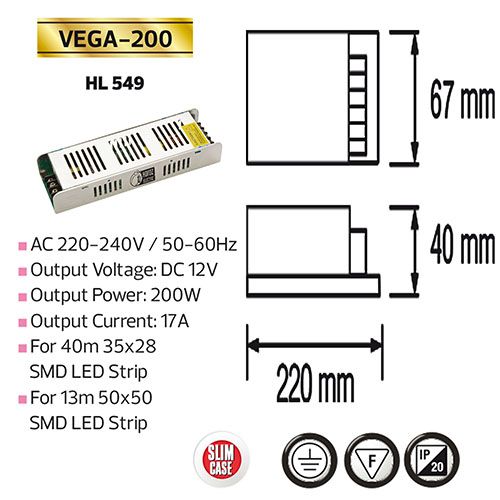 VEGA-200 200W 17A Slim LED Trafo