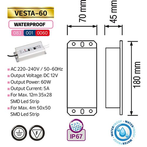 VESTA-60 60W 5A Feuchtraum LED Trafo