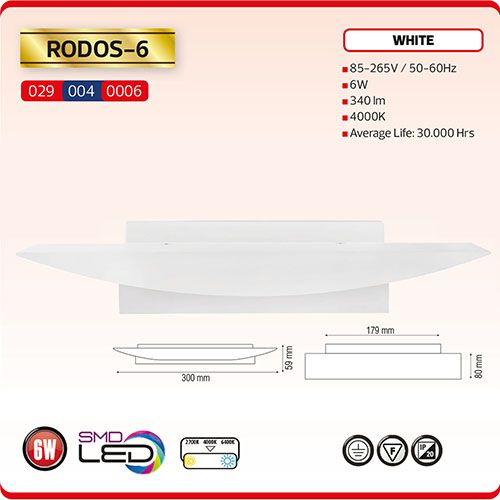 RODOS-6 LED Designer Wandleuchte 6W Weiss 4000K