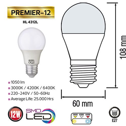 PREMIER-12 12W 6400K E27 175-250V LED Leuchtmittel