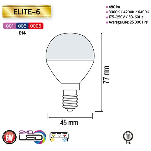 6W 3000K E14 LED Leuchtmittel - ELITE-6