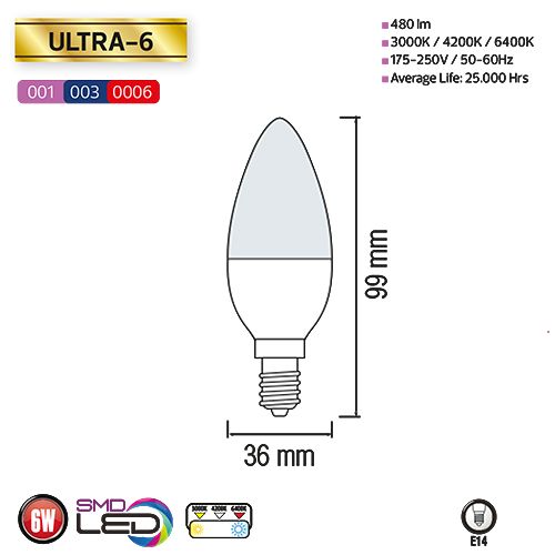 6W 6400K E14 LED Leuchtmittel - ULTRA-6