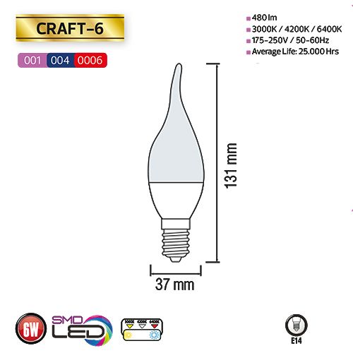 6W 4200K E14 LED Leuchtmittel - CRAFT-6
