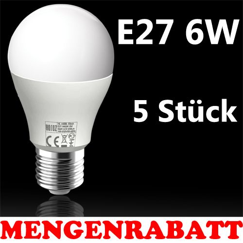 5 Stück LED Leuchtmittel Glühbirne E27, 6W, Warmweiss, HL4306L