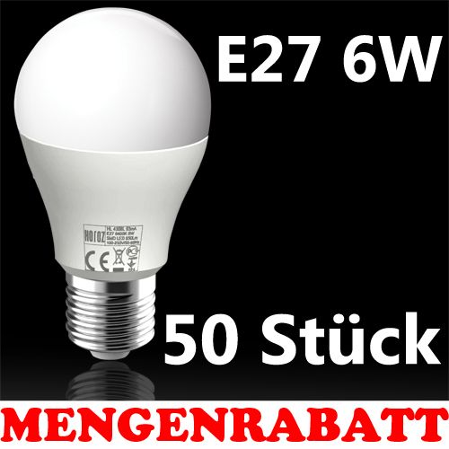 50 Stück LED Leuchtmittel Glühbirne E27, 6W, Warmweiss, HL4306L