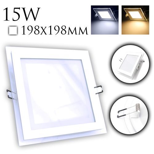15W Glas Design LED Panel Einbaustrahler Deckenleuchte Eckig Lichtpanel kaltweiss HL686LG